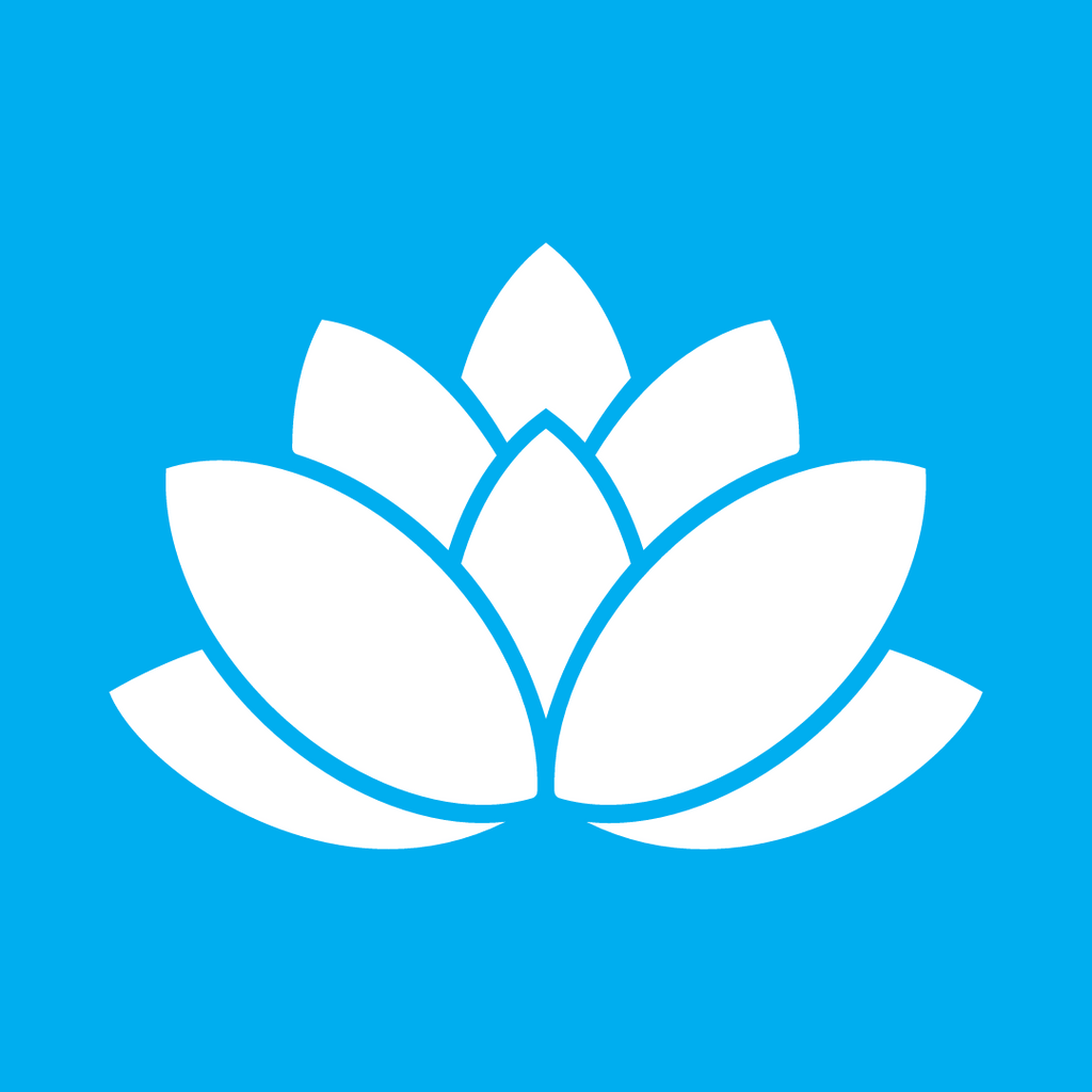 A white lotus, the symbol for Grand River Hospital and Foundation, on a light blue background, the colour for Learning + Innovation.